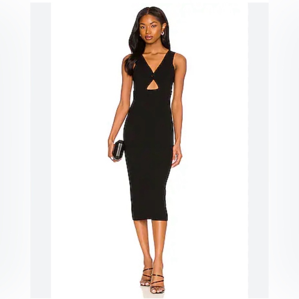 Heartloom Kessy Ribbed Cutout Bodycon Midi Dress Large Black Vacation Beach Chic